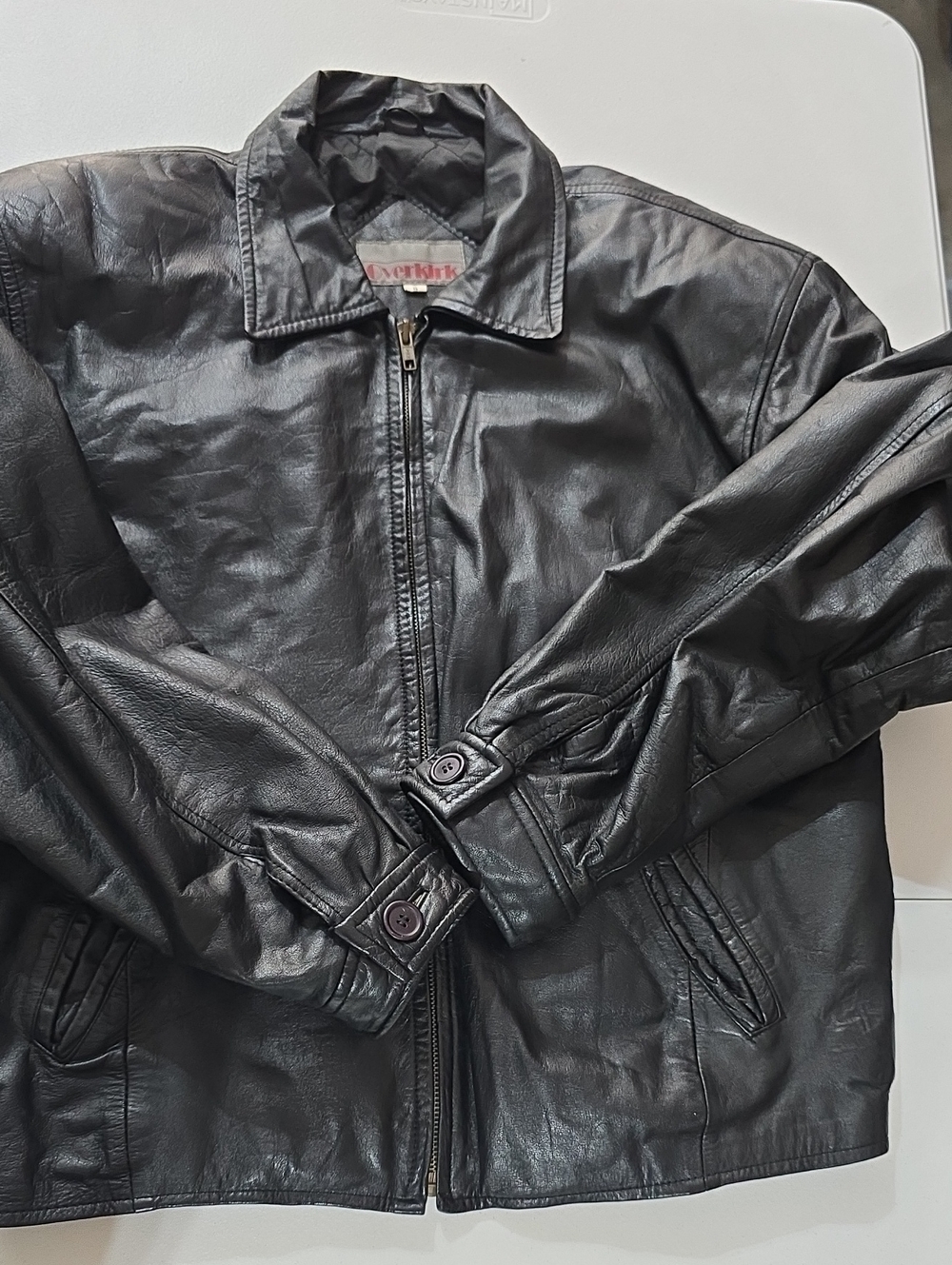 Overkirk Leather Jacket men's Size S Black Quilted Lined Full Zip item #0460